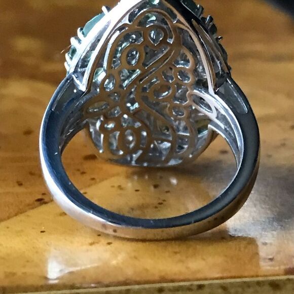 Natural Green Apatite Sterling Silver Artistic Ring Size 5 - Picture 6 of 8